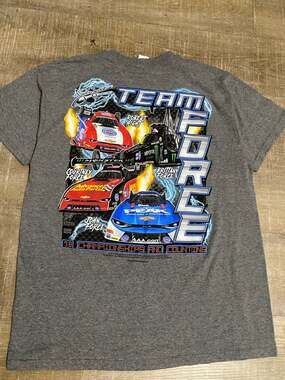 Vtg John Force Team Castrol Gray T Shirt Chase NASCAR Racing All Over Men's M